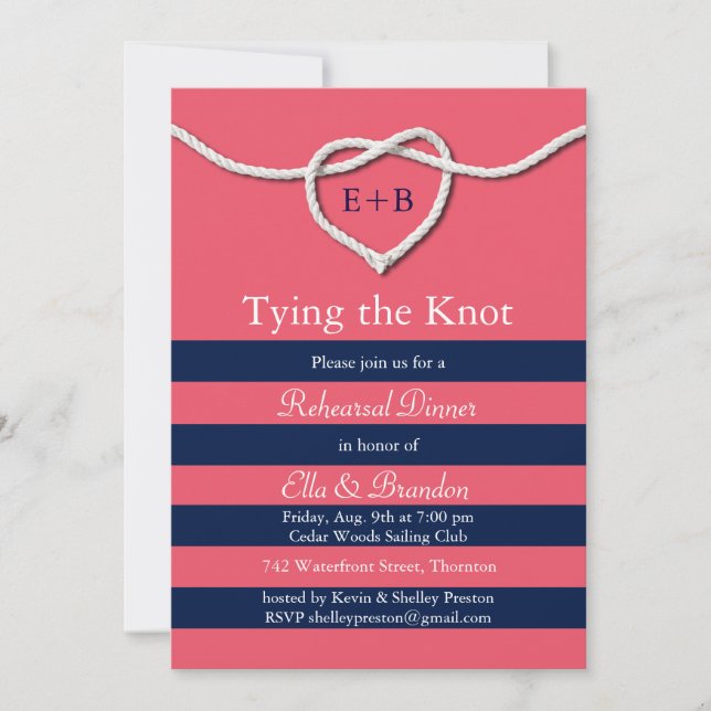 Invitación a la cena de ensayo de Knot Coral (Anverso)