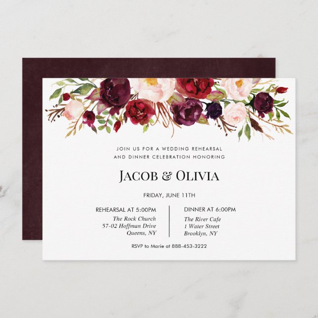 invitación a la cena de ensayo de la boda de otoño (Anverso / Reverso)