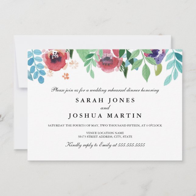 Invitación a la cena de ensayo de las flores de co (Anverso)