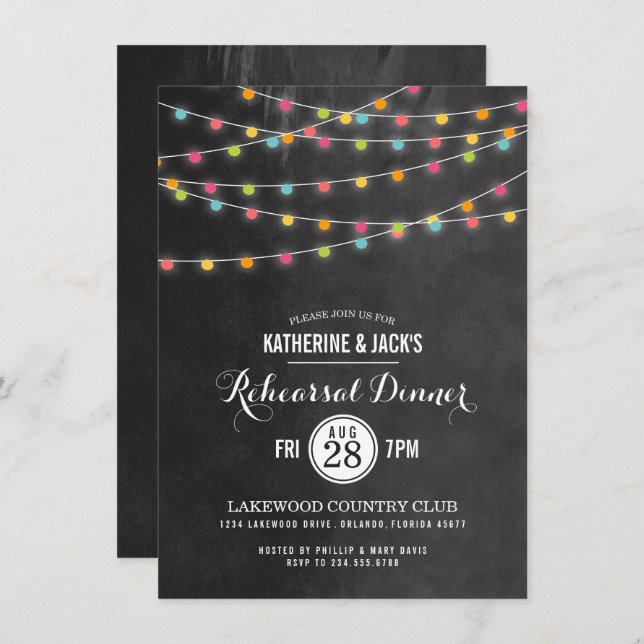 Invitación a la cena de ensayo de luces de cadena  (Anverso / Reverso)