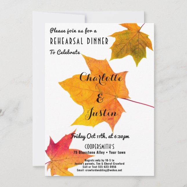 Invitación a la cena de ensayo de oro rojo otoño (Anverso)