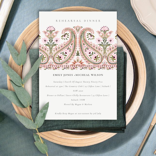 Invitación a la cena de ensayo de Paisley Motif Fl (Subido por el creador)