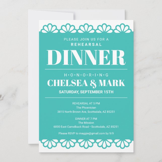 Invitación a la cena de ensayo de Papel Picado (Anverso)