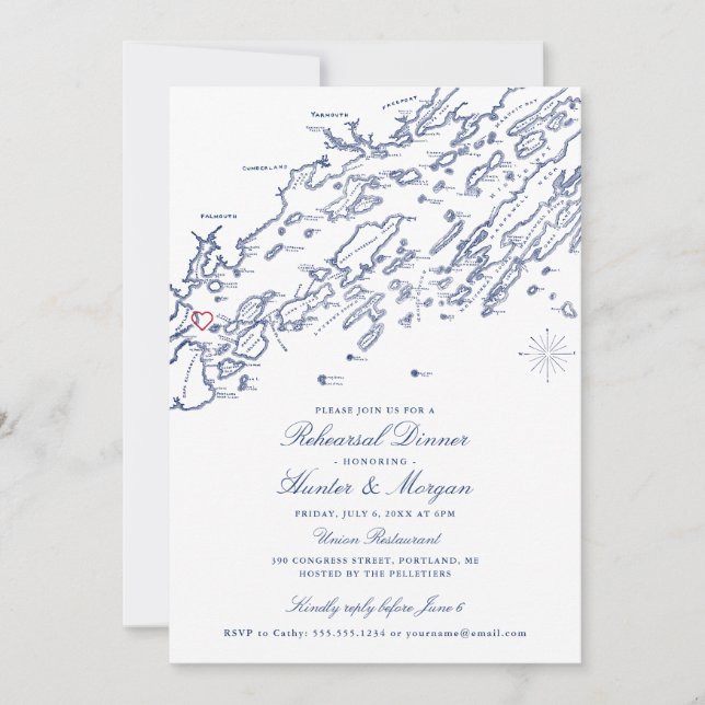 Invitación a la cena de ensayo de Portland Maine (Anverso)