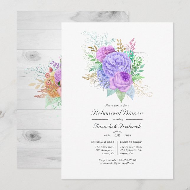 Invitación a la cena de ensayo de primavera floral (Anverso / Reverso)