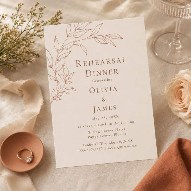 Invitación a la cena de ensayo de Terracota Marfil (Terracotta Ivory Rehearsal Dinner Invitation)