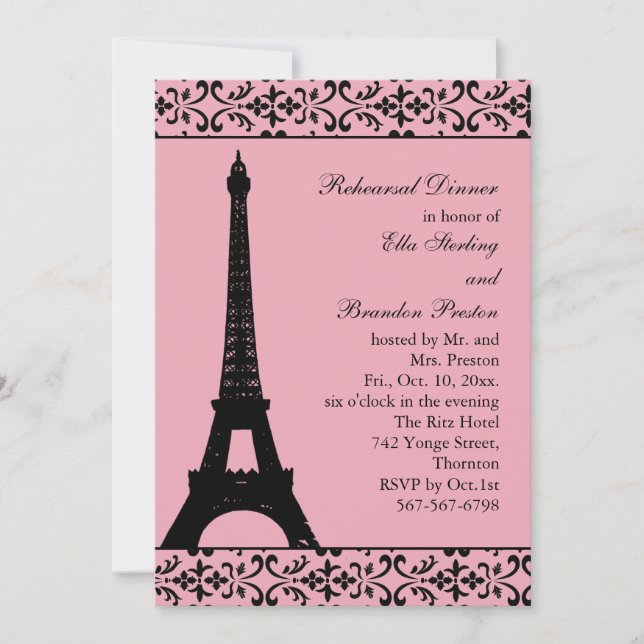 Invitación a la cena de ensayo de Tres París (rosa (Anverso)