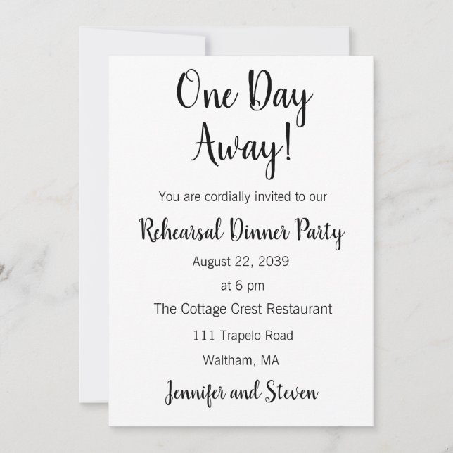 Invitación a la cena de ensayo de un día (Anverso)