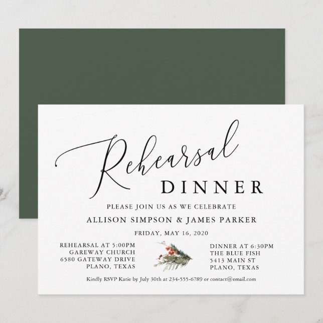 Invitación a la cena de ensayo de vacaciones de in (Anverso / Reverso)