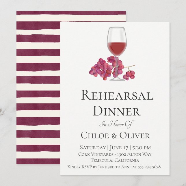 Invitación a la cena de ensayo de vino acuarela (Anverso / Reverso)