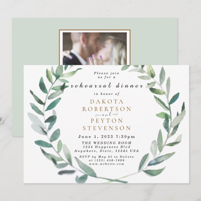 Invitación a la cena de ensayo de Watercolor Leave (Anverso / Reverso)