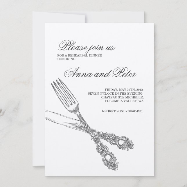 Invitación a la cena de ensayo - Elegante Silverwa (Anverso)