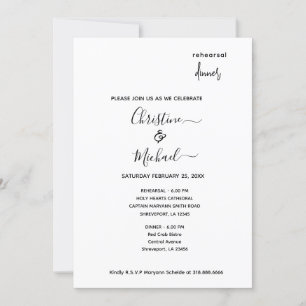 Invitación a la cena de ensayo elegante y Minimali