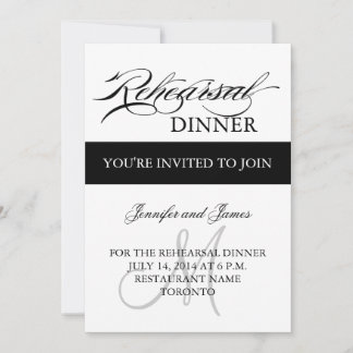 Invitación a la cena de ensayo en blanco negro
