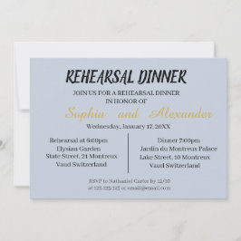 Invitación a la cena de ensayo en cian y negro