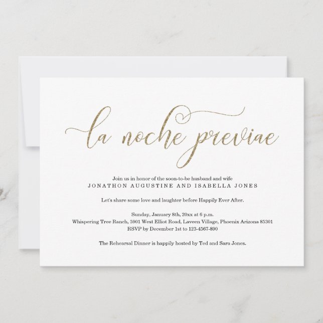 Invitación a la cena de ensayo en español (Anverso)