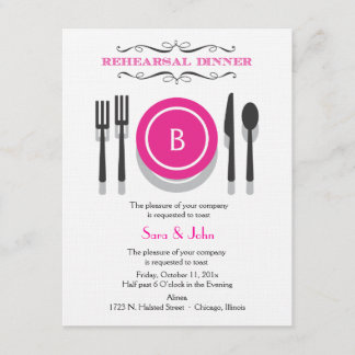 Invitación a la cena de ensayo en monograma rosa