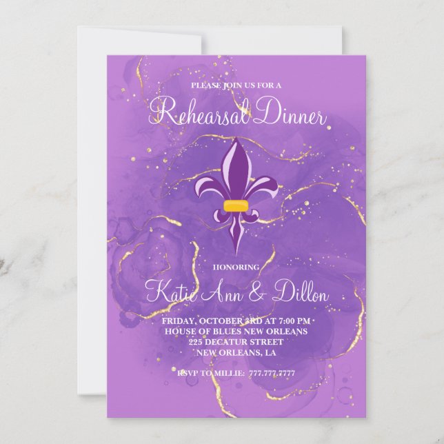 Invitación a la cena de ensayo en Nueva Orleans (Anverso)