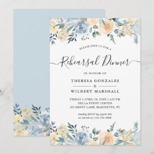 Invitación a la cena de ensayo floral azul de vain