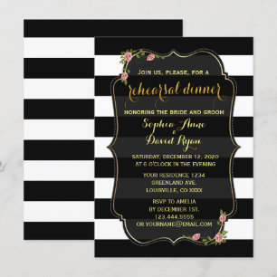 Invitación a la cena de ensayo Floral Black White