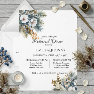 Invitación a la cena de ensayo floral boho azul de