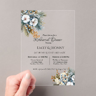 Invitación a la cena de ensayo floral boho azul de
