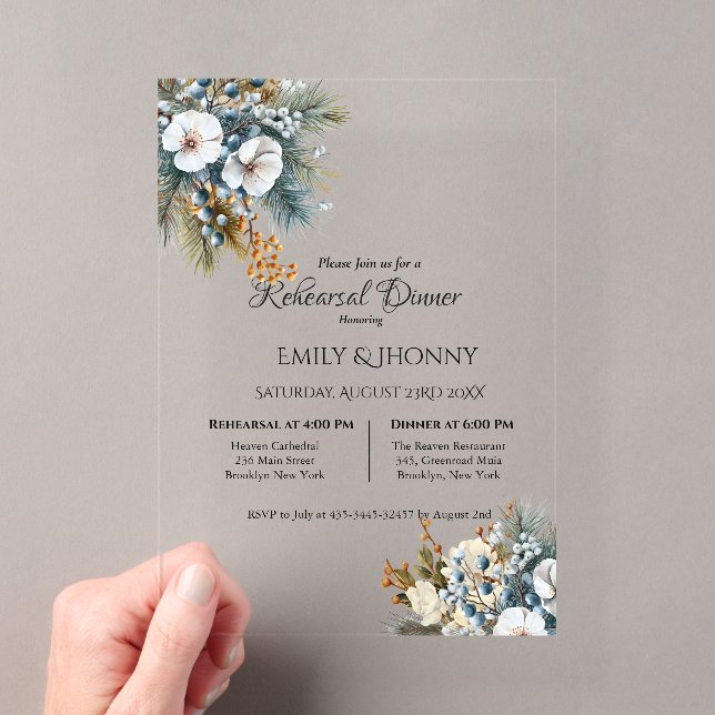 Invitación a la cena de ensayo floral boho azul de (Insitu (portátil))