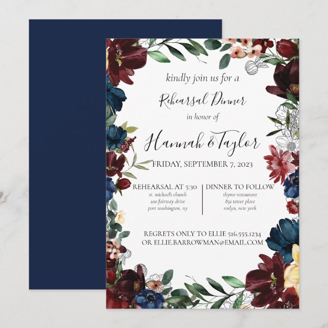 Invitación a la cena de ensayo floral de la Marina (Anverso / Reverso)