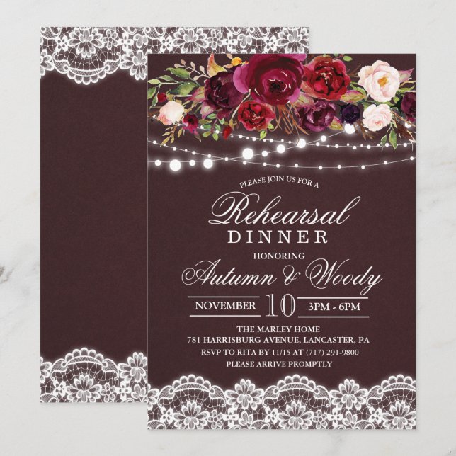 Invitación a la cena de ensayo floral de otoño (Anverso / Reverso)