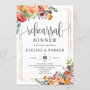 Invitación a la cena de ensayo floral del naranja 