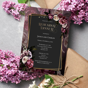 Invitación a la cena de ensayo floral oscuro y amo