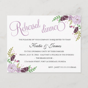 Invitación a la cena de ensayo floral Púrpura
