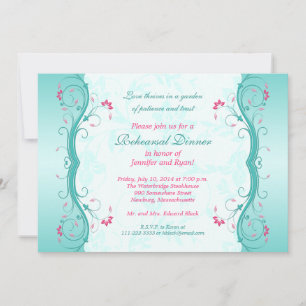 Invitación a la cena de ensayo floral rosa turques