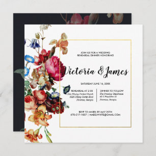 Invitación a la cena de ensayo floral vintage oscu