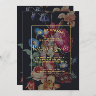 Invitación a la cena de ensayo floral vintage oscu
