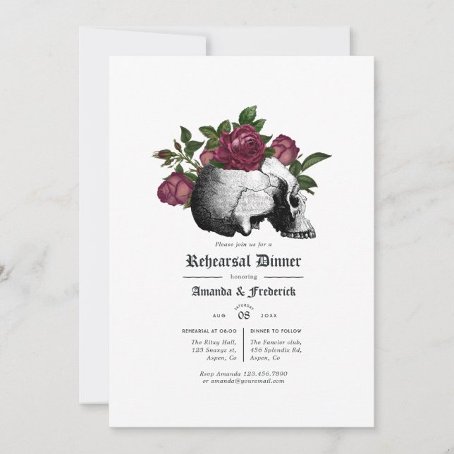 Invitación a la cena de ensayo gótico con flores d (Anverso)
