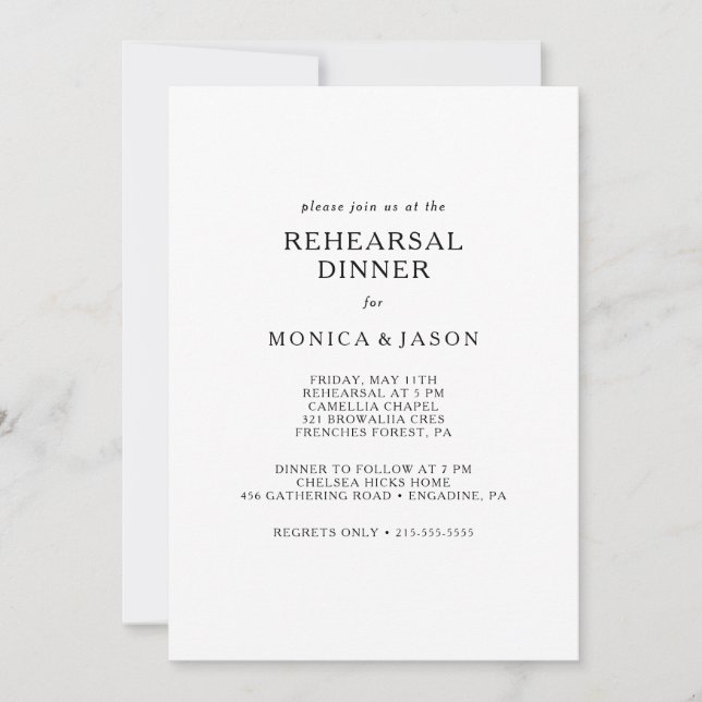 Invitación a la cena de ensayo Minimalista clásico (Anverso)