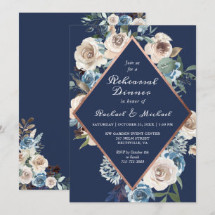 Invitación a la cena de ensayo Navy Rose Gold