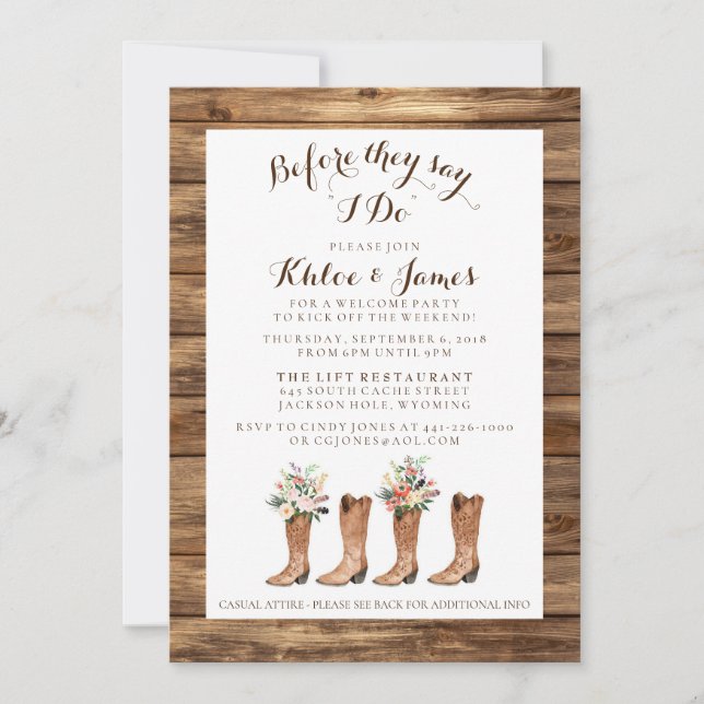 Invitación a la cena de ensayo rustico de Boda de  (Anverso)