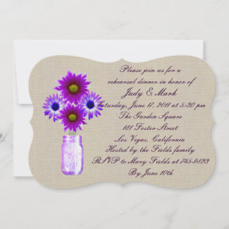 Invitación a la cena de ensayo rustico morado maso