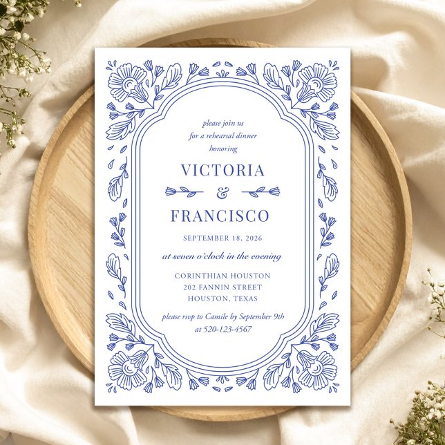 Invitación a la cena de ensayos florales de Romanc (Vintage Romance Floral Rehearsal Dinner Invitation by Fiesta Valley Print)