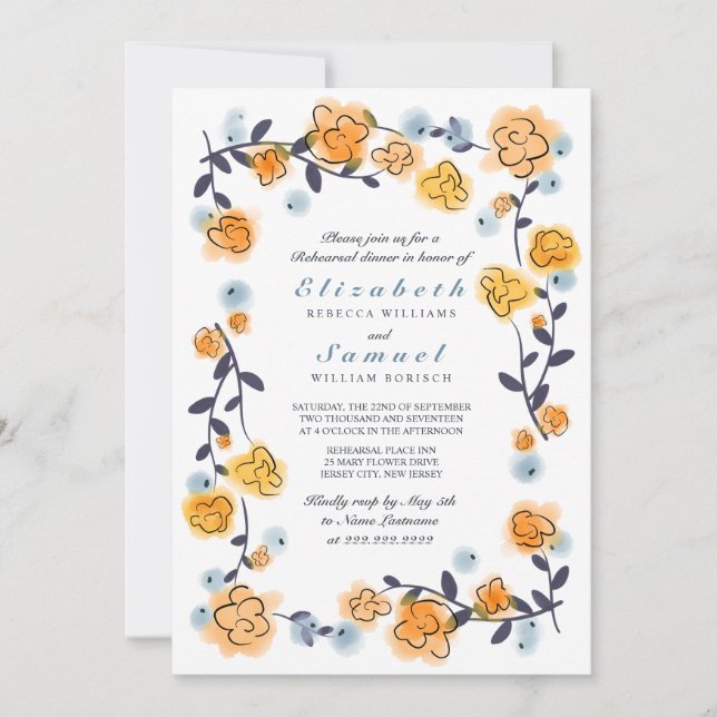 Invitación a la cena de ensayos florales en Naranj (Anverso)