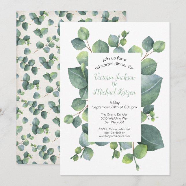 Invitación a la cena de Eucalyptus Frame (Anverso / Reverso)