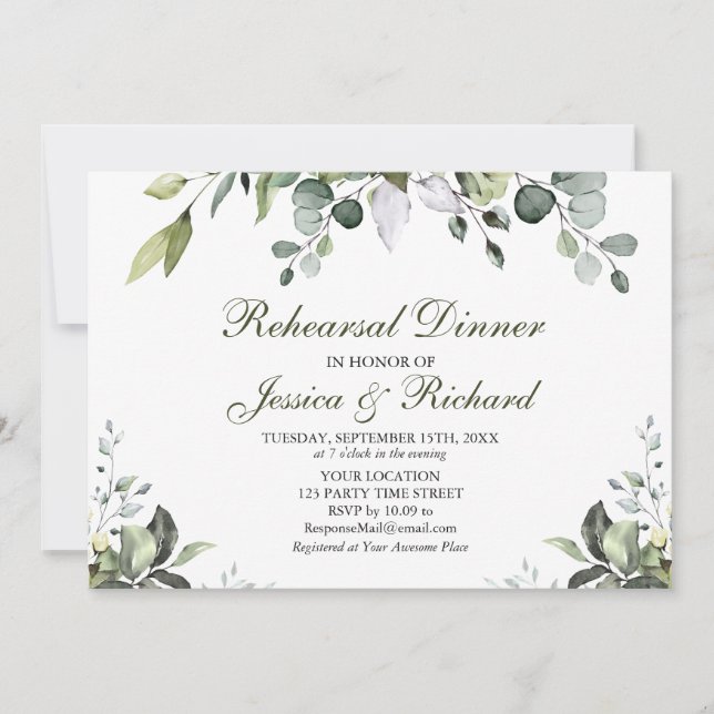 Invitación a la cena de Eucalyptus Watercolor (Anverso)