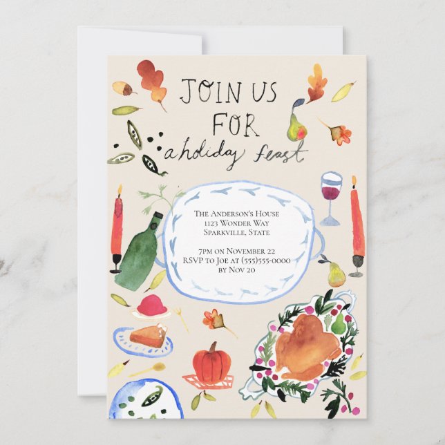 Invitación a la cena de feriado de Acción de Graci (Anverso)