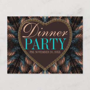 Invitación a la cena de fiesta con plumas fractale
