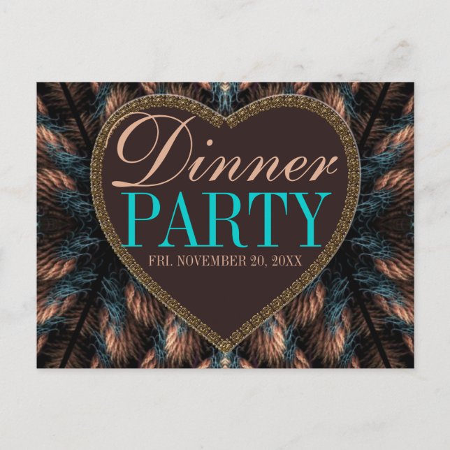 Invitación a la cena de fiesta con plumas fractale (Anverso)