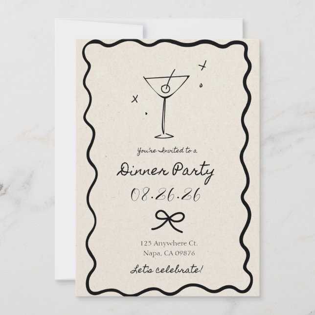 Invitación a la Cena de Fiesta de Crema Elegante (Anverso)