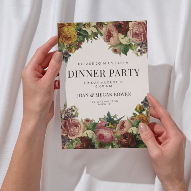 Invitación a la cena de fiesta floral rústica eleg (Subido por el creador)