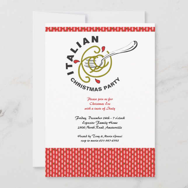 Invitación a la cena de Fiestas Navidades italiano (Anverso)